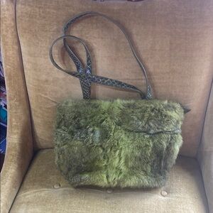 Plush Green Faux Fur Shoulder Bag